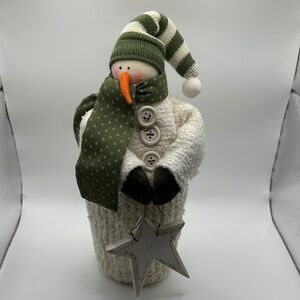 Festive Snowman with Green Scarf and Hat